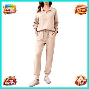 Women's 2-Piece Tracksuit Set Long Sleeve Half Zip Joggers Relaxed Fit